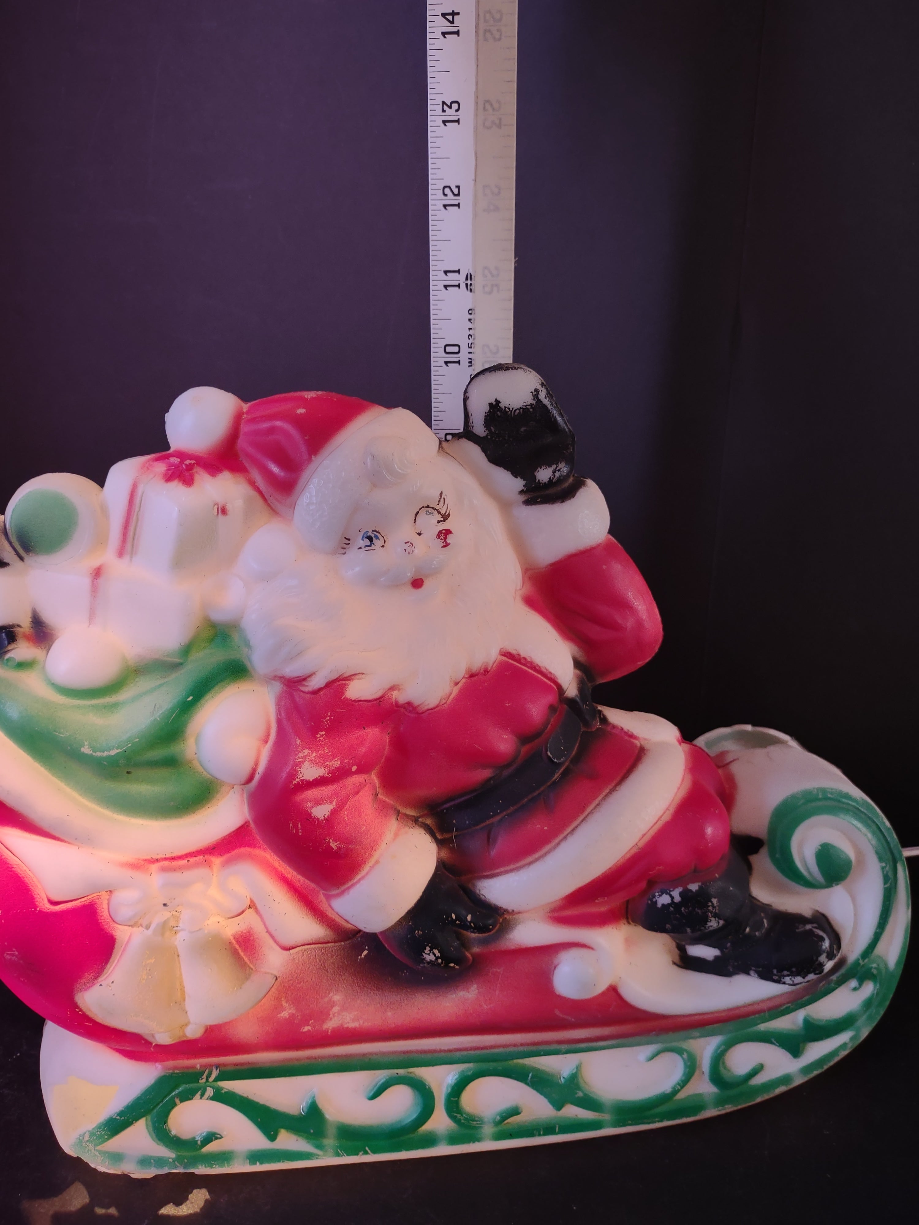 Vintage Christmas Empire Santa on Sleigh Tabletop Blow Mold IMPERFECT (lot 3438)