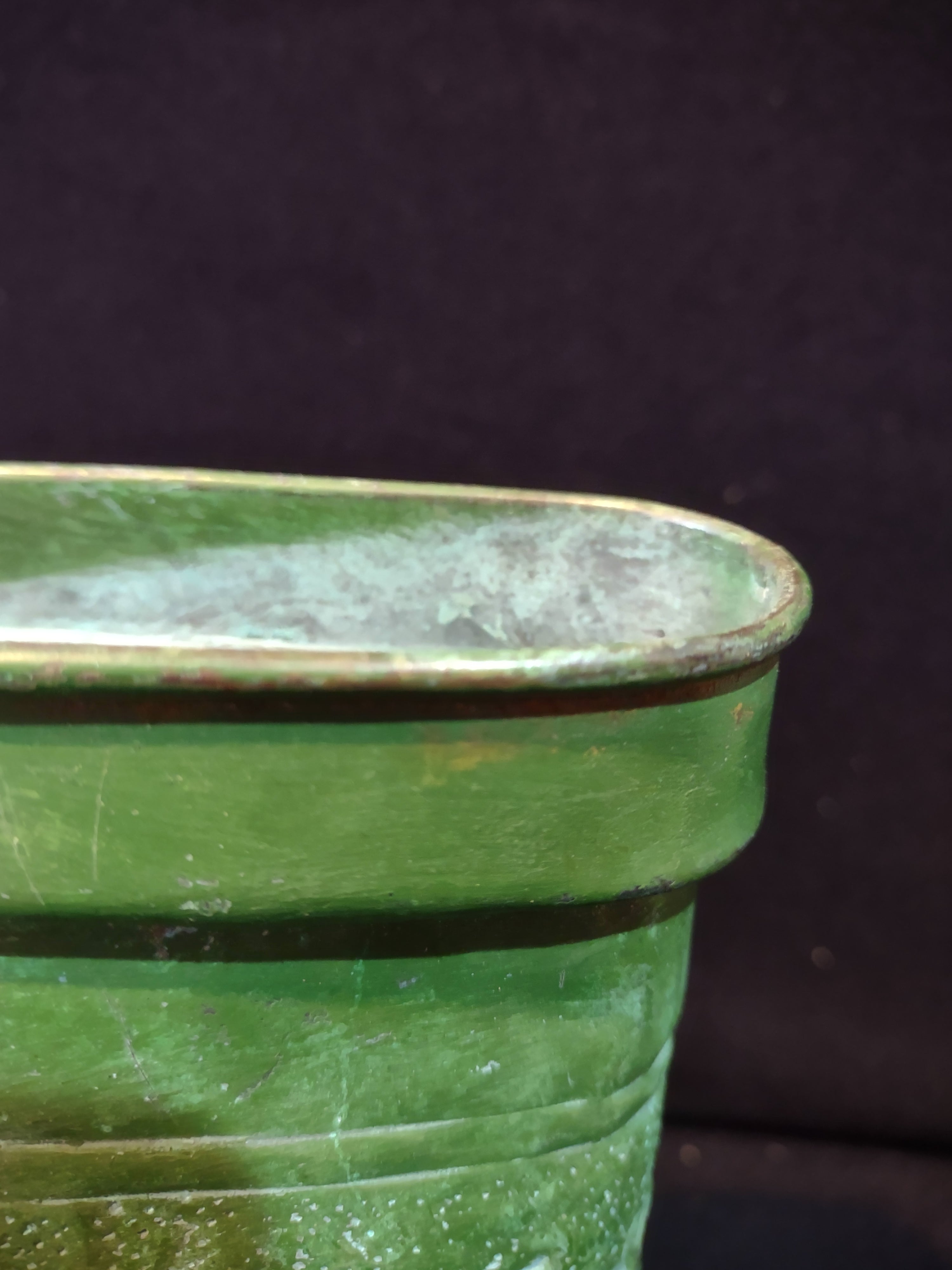 Vintage Rectangular Metal Planter Green Finish Embossed Floral India (Lot 5335)