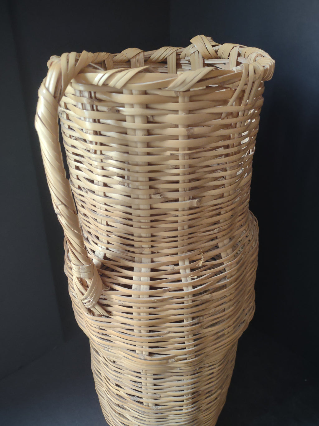 Vintage Wicker Rattan Vase Basket Boho MCM Chic Two Handles Woven 20"(lot 3118)