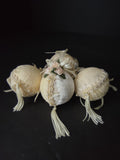 Victorian Ivory Lace Velvet Pearl Rose Christmas Ball Ornament x 4 (lot 1206)
