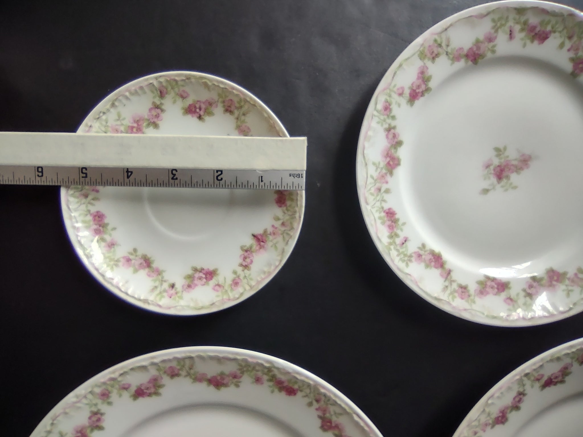 GDA Limoges Dinner & Salad Plate Apple Blossom Garland Swag Ribbon (lot 747)