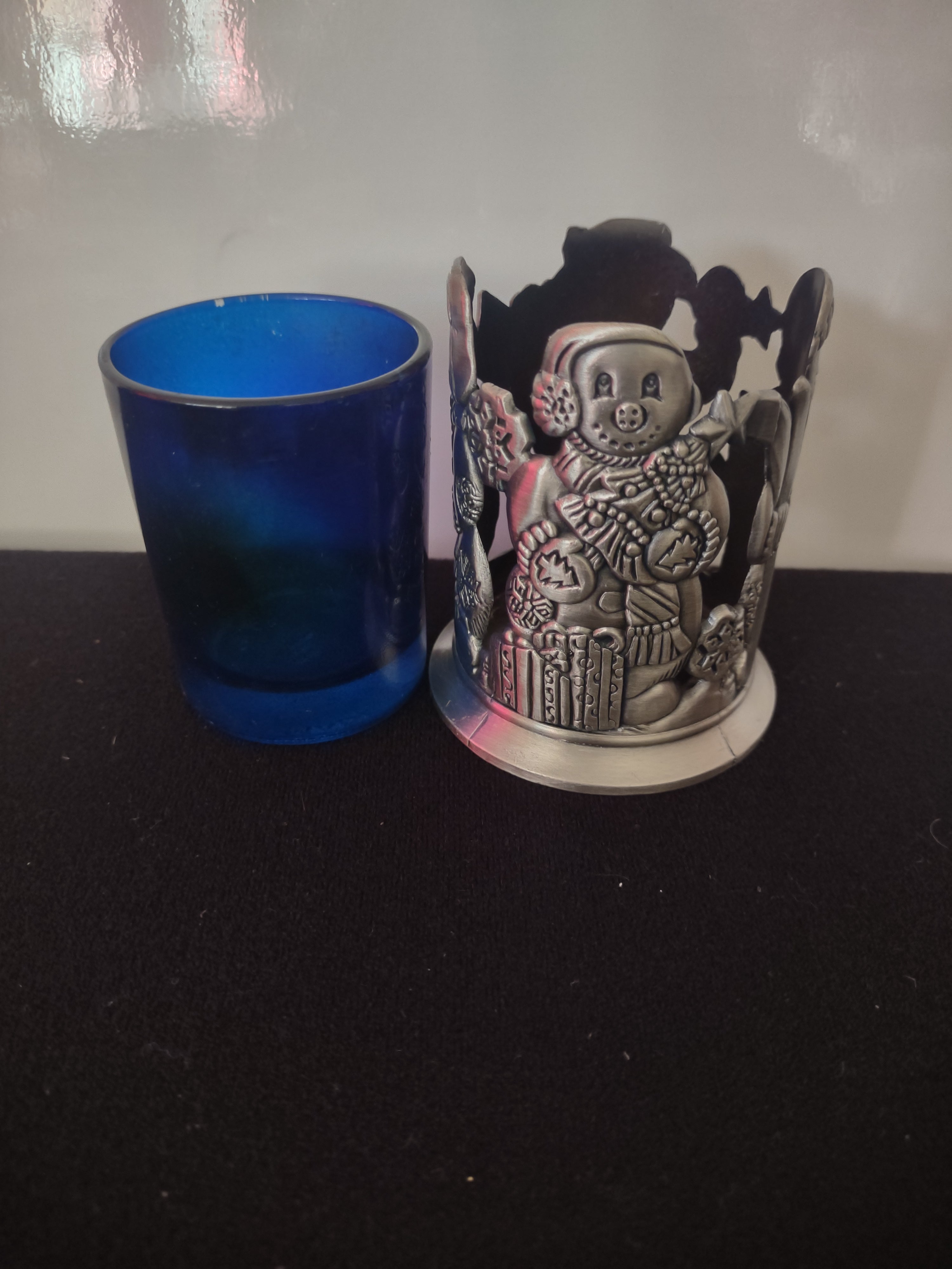 Christmas Holiday Pewter Tea Light Holder 2 Angel 1 Snowman (Lot 4565)