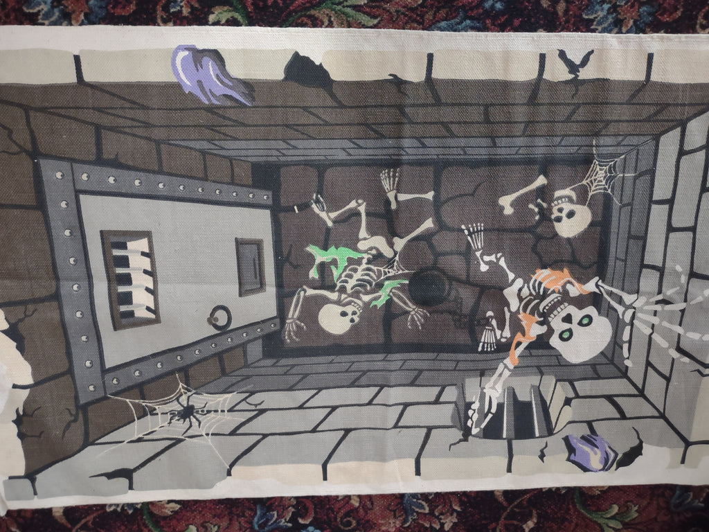 Halloween Accent Rug Skull Skeletons out of Dungeon 60"x36" India (lot 2970j)