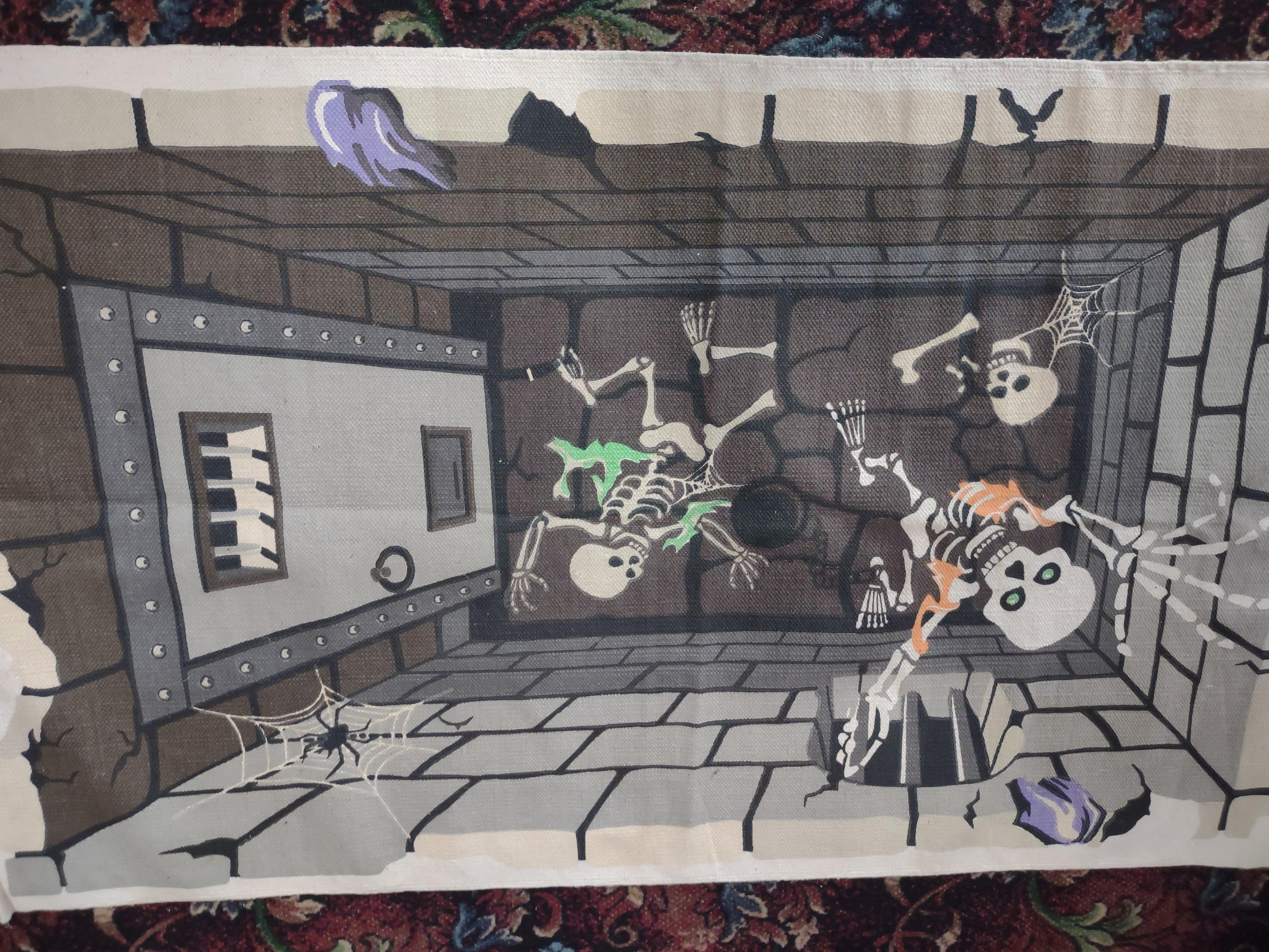 Halloween Accent Rug Skull Skeletons out of Dungeon 60"x36" India (lot 2970j)