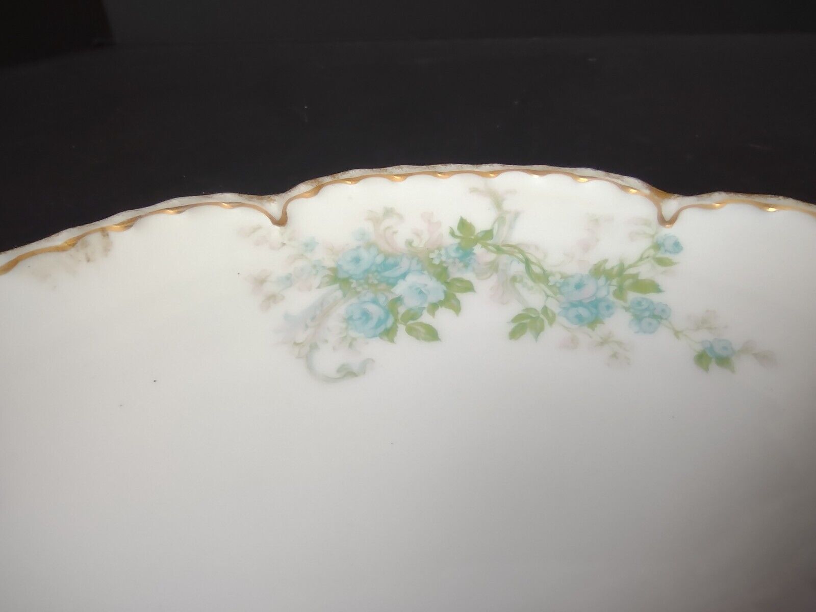Vintage Haviland Limoges France Cake Serving Plate Blue Rose Gold Trim (lot 503)