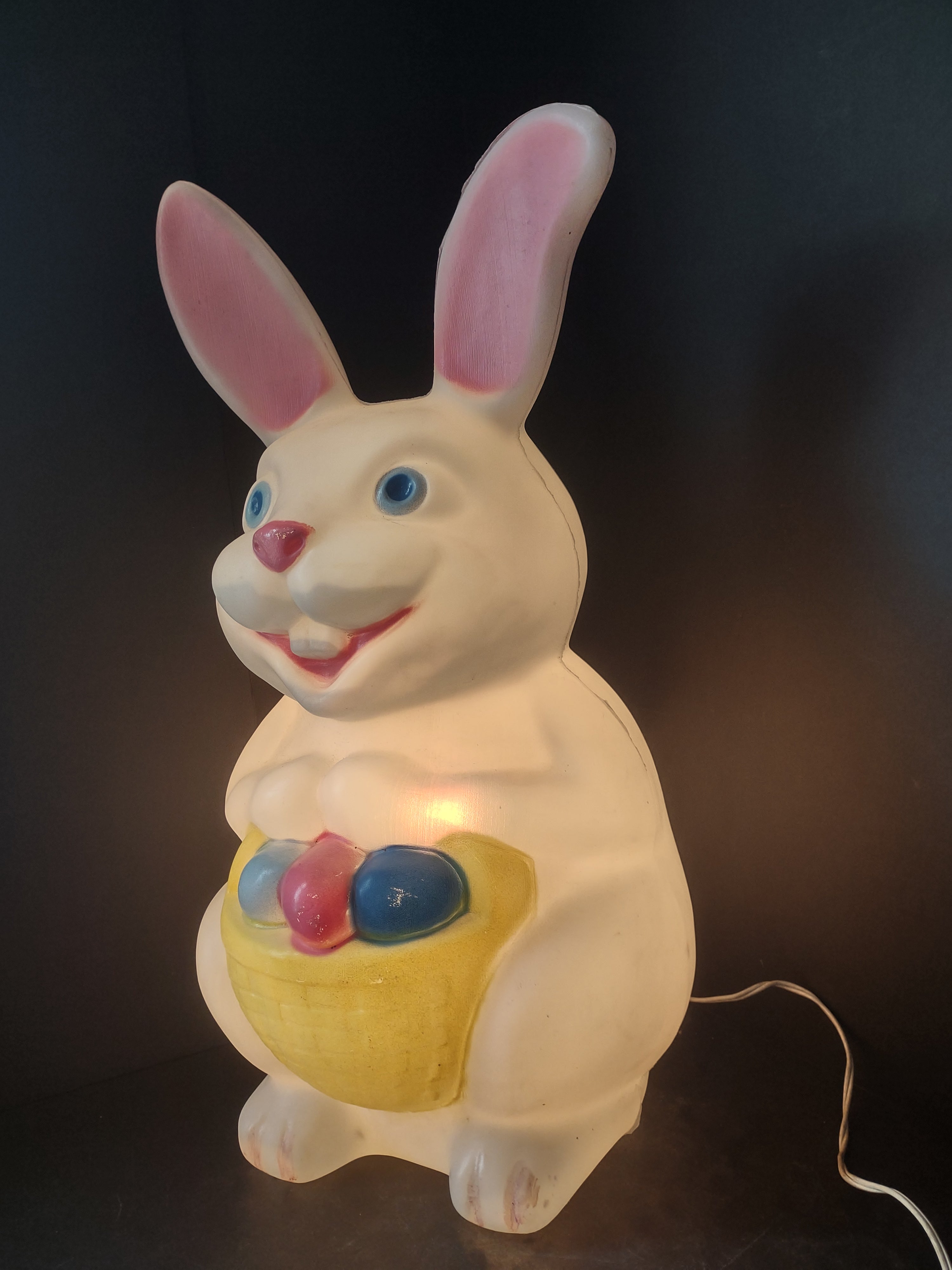 Vintage Easter Bunny Rabbit Lighted Basket 22” Blow Mold (lot 2541c)