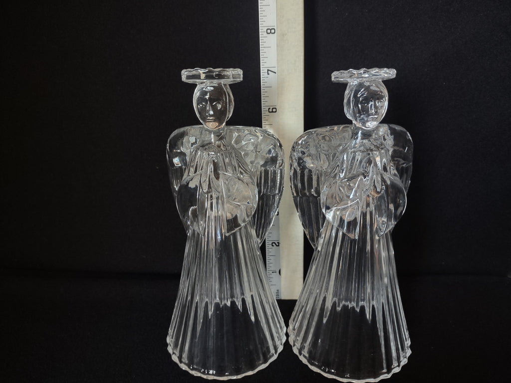 Christmas Set of 2 Glass Angels Candle Holders (lot 1577)