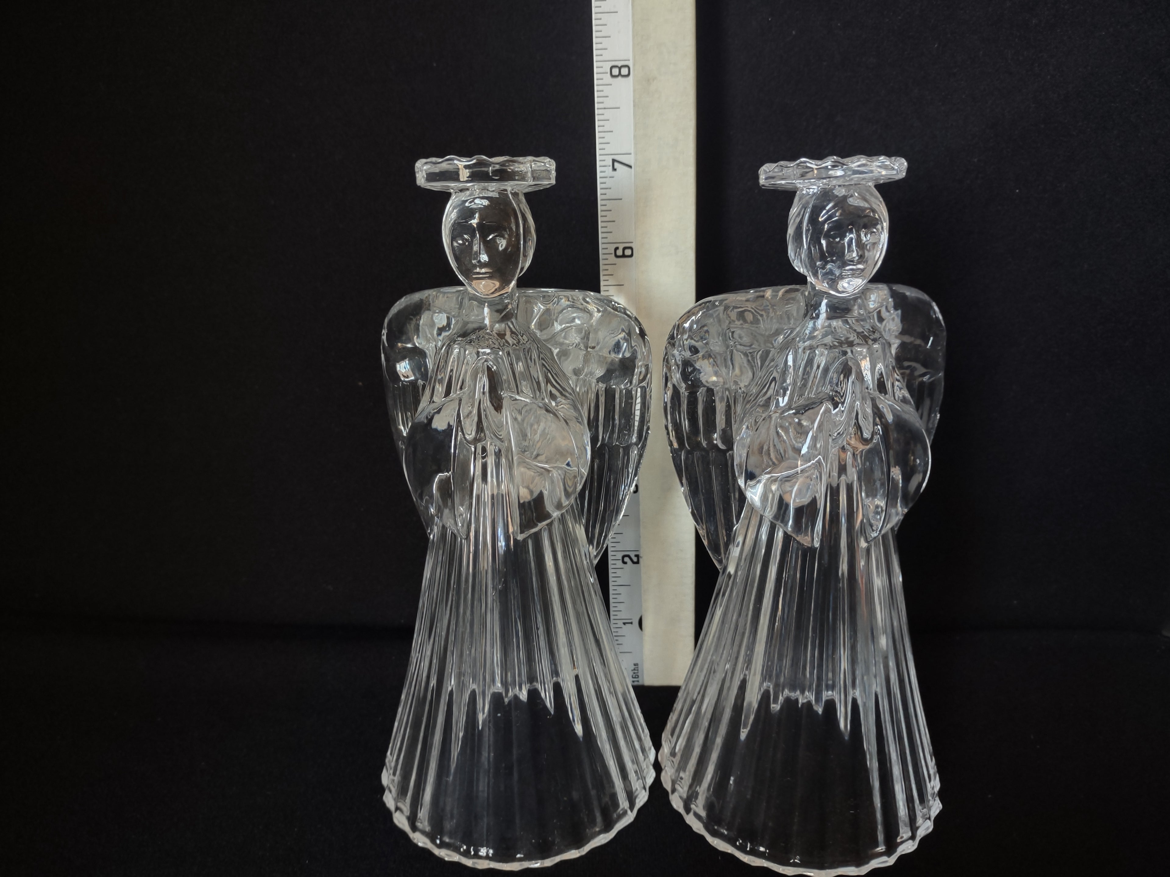Christmas Set of 2 Glass Angels Candle Holders (lot 1577)
