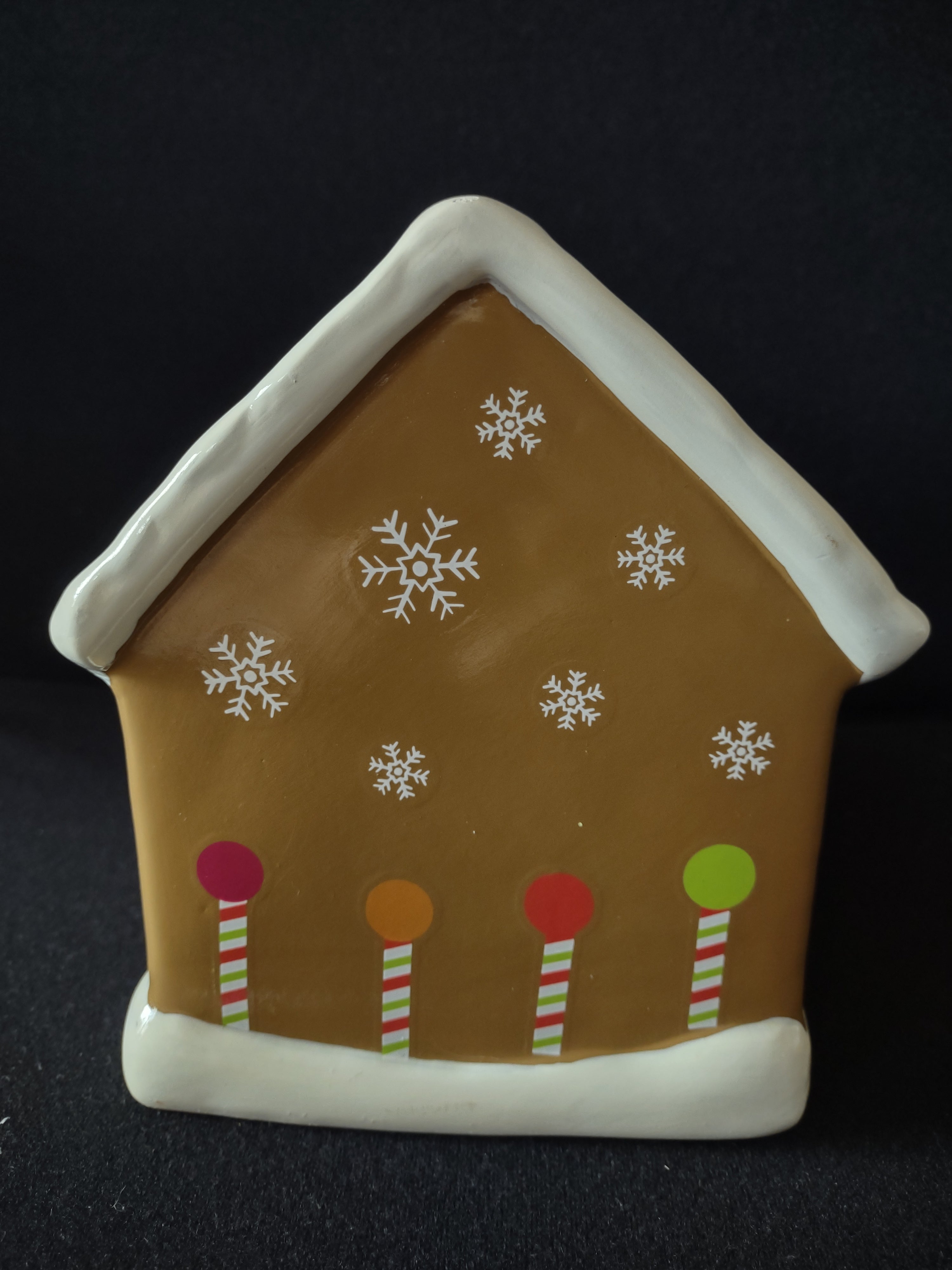 Vintage Christmas Gingerbread Ceramic Piggy Bank Snowman Snowflakes (Lot 4795)
