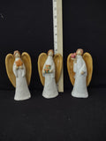 Vintage Ceramic Christmas Angel Figurines Star Gift Bird Set Of 3 (Lot 3843)