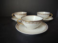 Old Abbey France Limoges 3 x Tea Cup & Saucer Clover Gold Trim (lot 865)