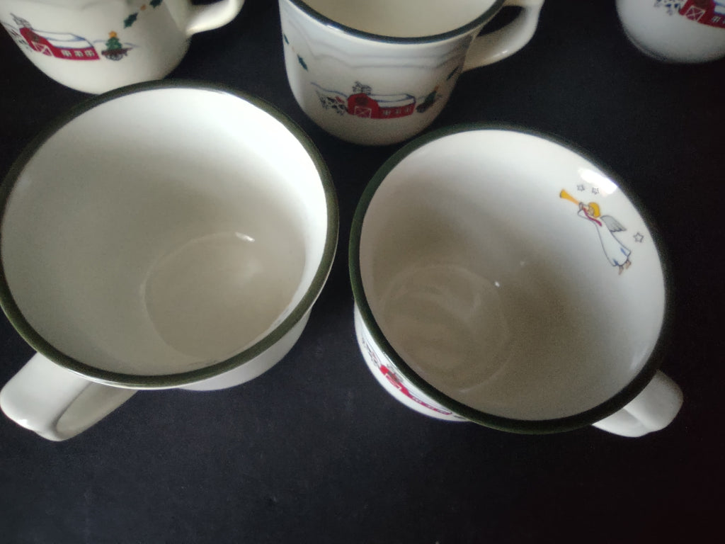 Pfaltzgraff Christmas Snow Village 7 x Coffee Cup Mug Saucer (lot 1161)