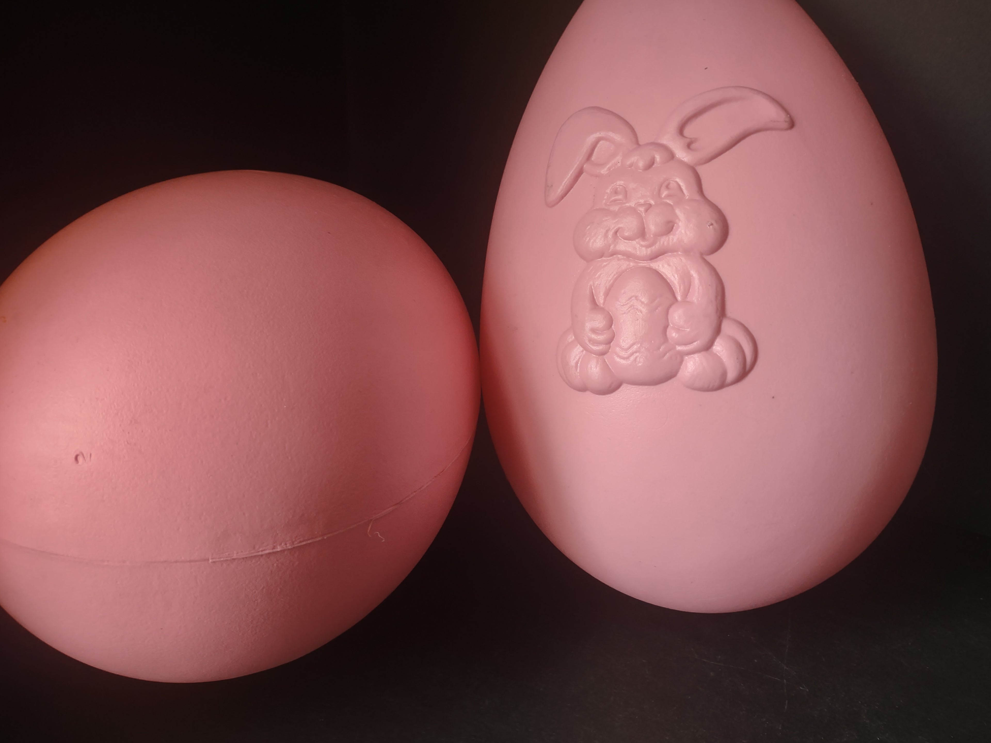 Vintage Blow Mold 2 x Easter Egg Pink 14"One has Embossed Bunny (lot 1475)