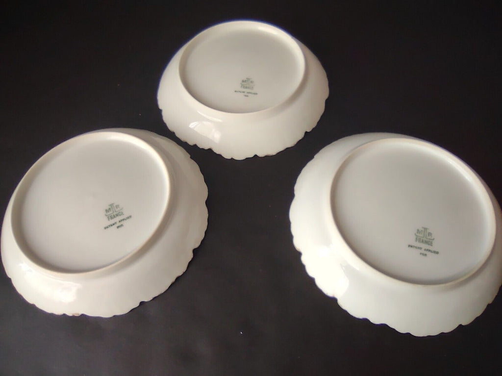 Vintage M. Redon Limoges Raised Edge Gold 3 x Bowls Pink Blue Cream (lot 695)