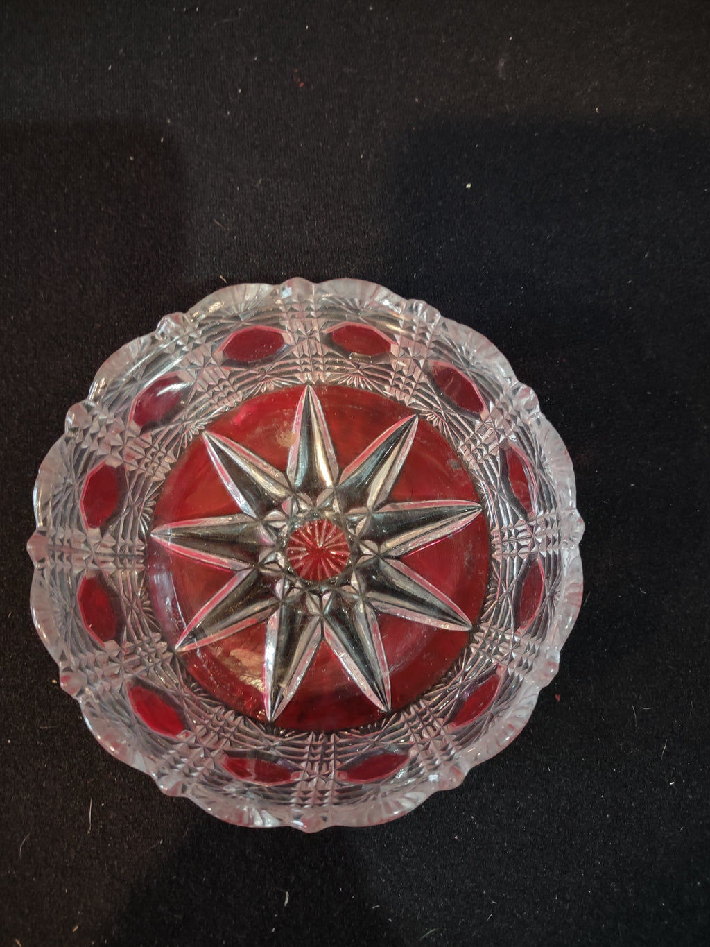 Vintage Glass Candy Condiment Star Bowl Red Geometric Pattern x 2 (Lot 5340)