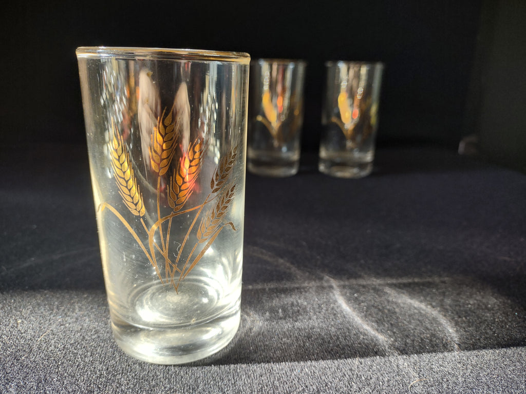 Vintage Homer Laughlin 22k Golden Wheat 4" Juice Drinking Glass x 4 (lot 5173)