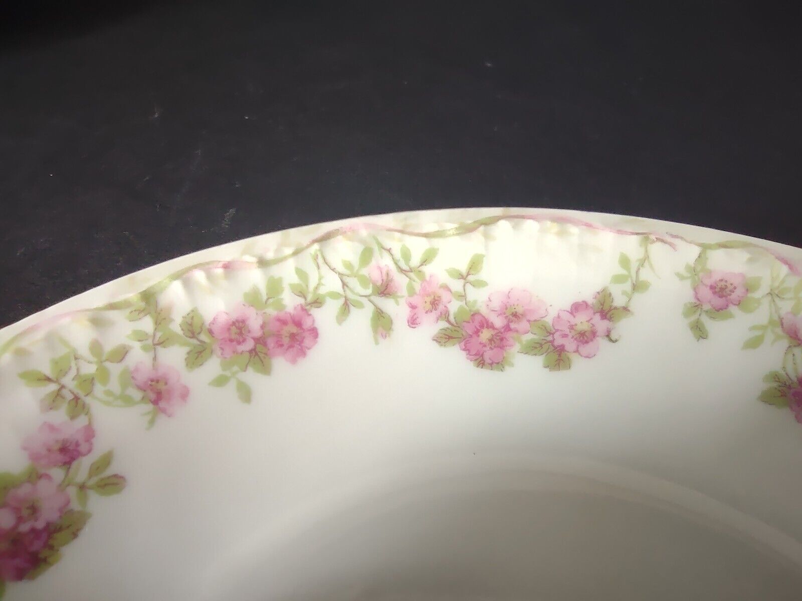 GDA Limoges 6 x Cream Soup Bowl Apple Blossom Garland Swag Ribbon (lot 748)