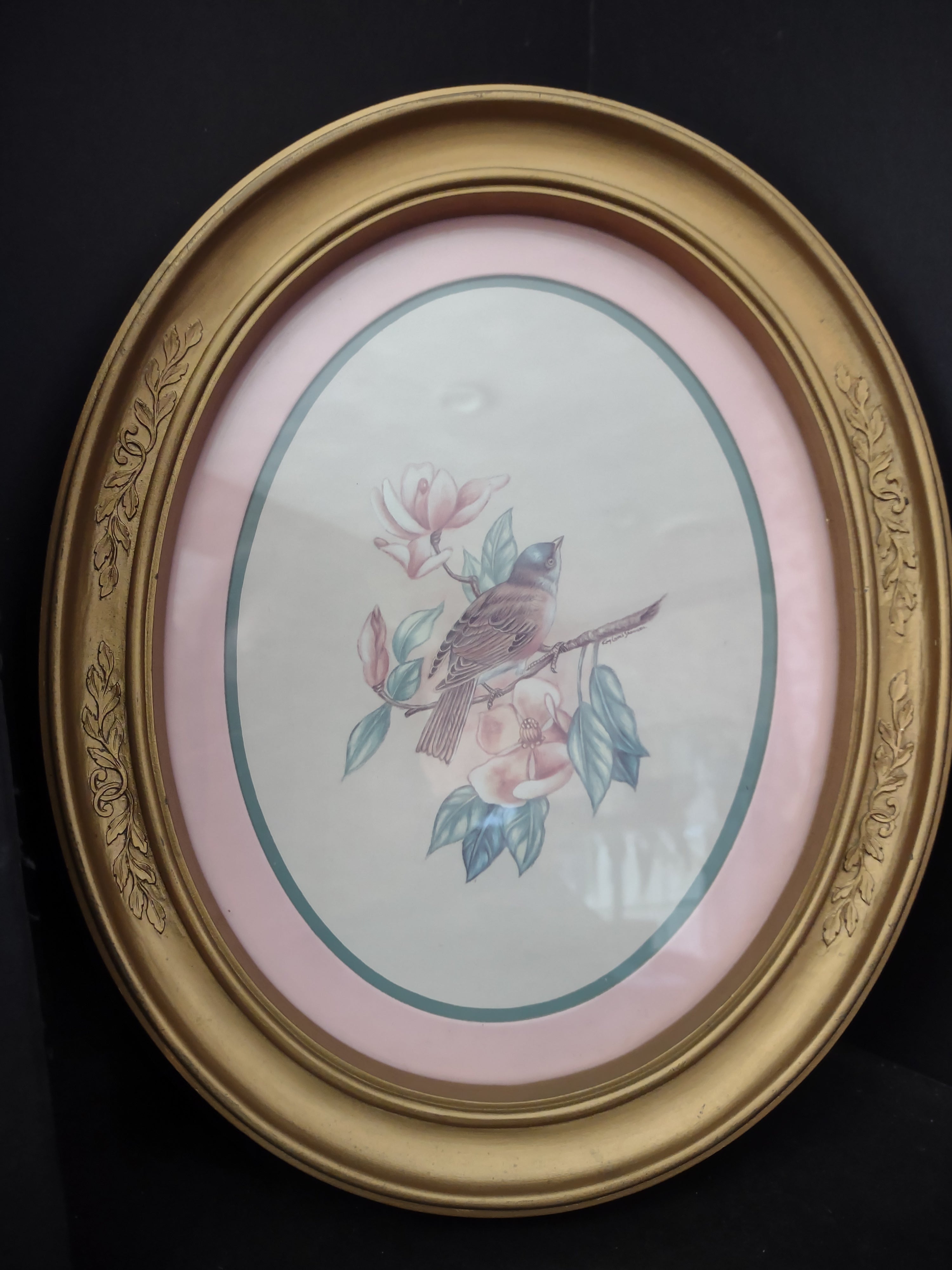 Vintage Homco Home Interiors Oval Bird Print Picture (lot 2581c)