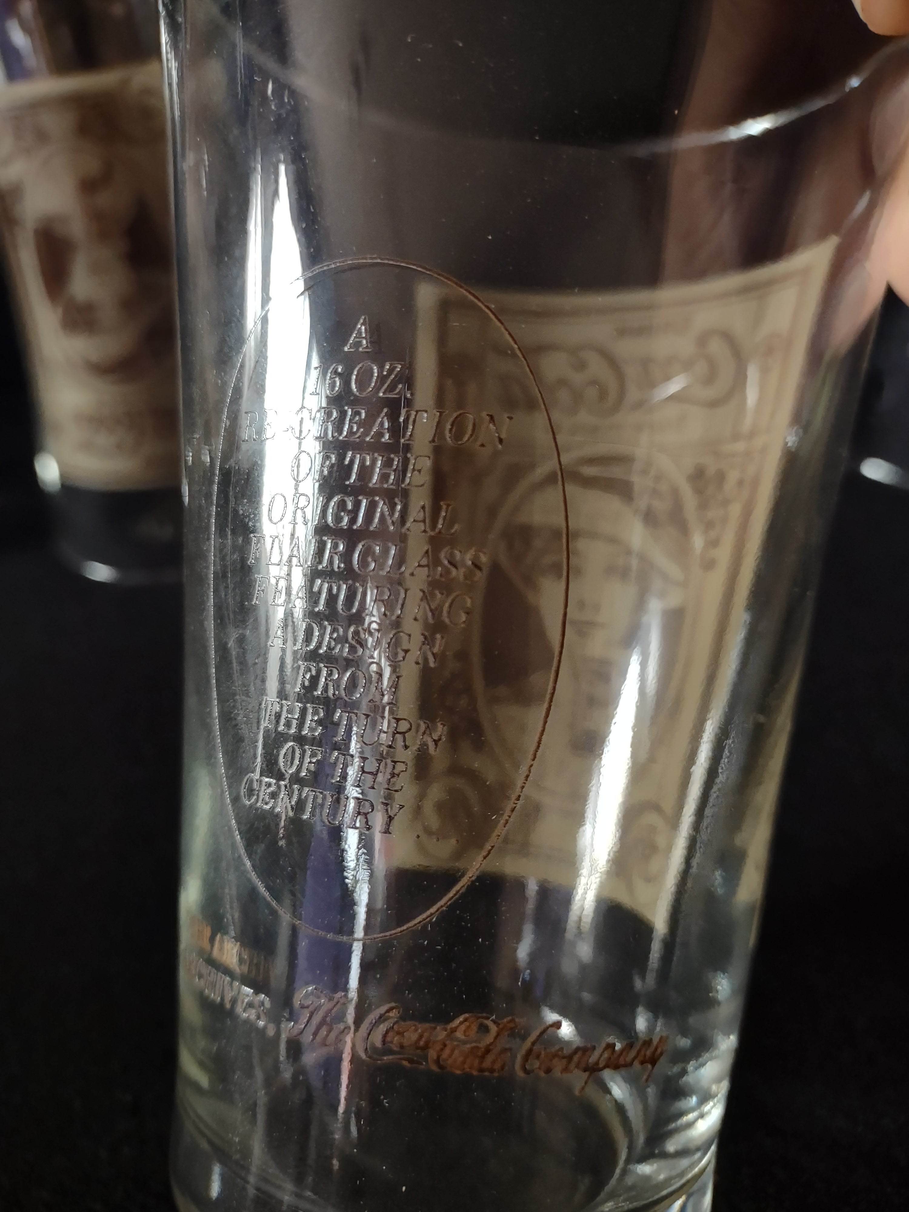 Vintage Coca-Cola Flair 16 oz. Drinking Glass x 4 Brown Design (lot 5412)