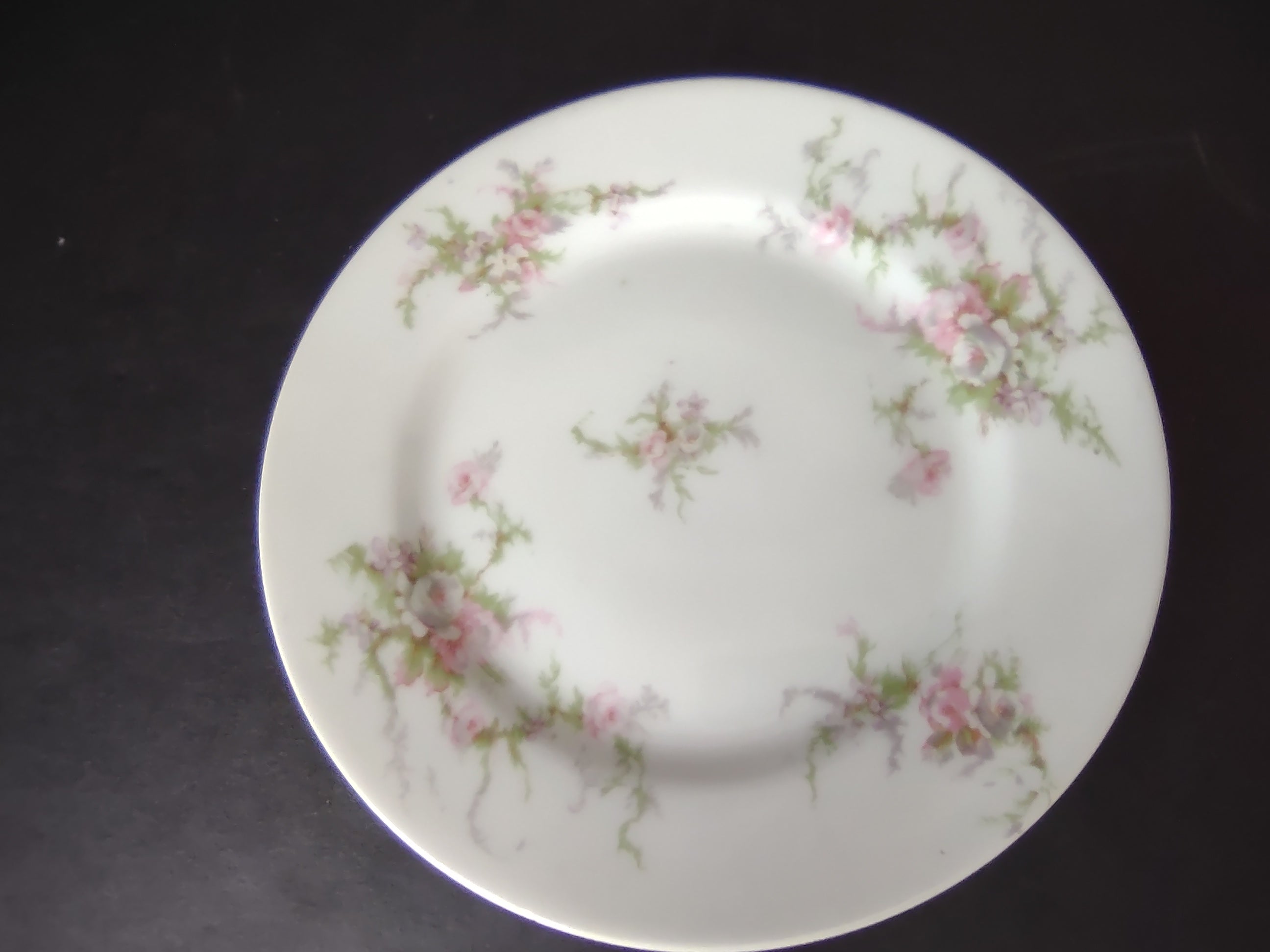 Haviland Limoges Bread/Butter Plate Pink White Cabbage Rose Moss (lot 905)
