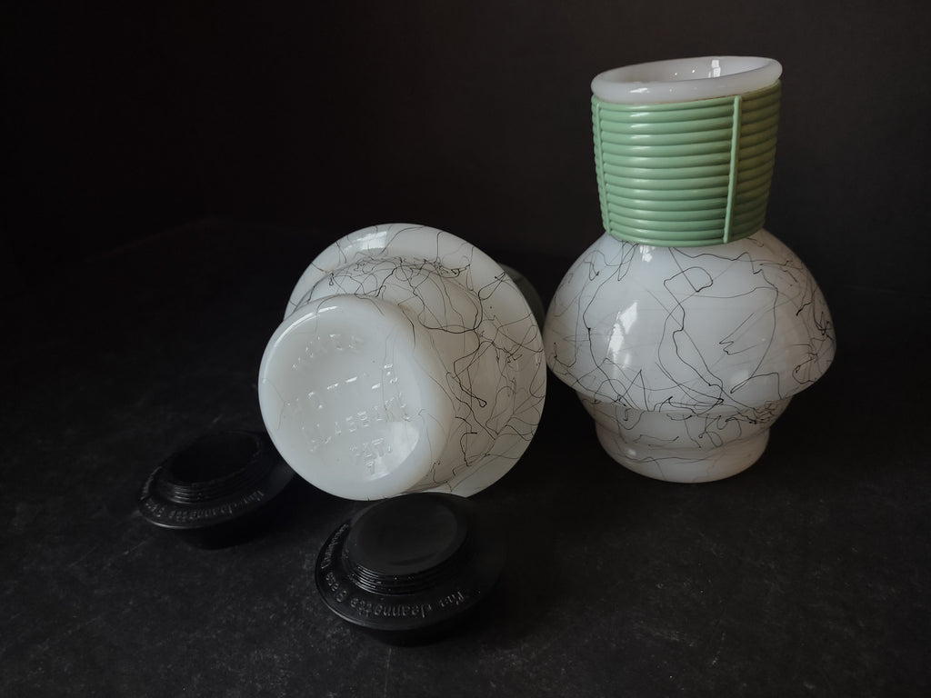 Vintage Hottle Carafe Milk Glass x 2 with Lid (lot 5264)