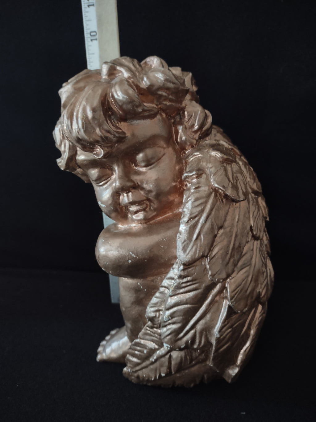 Angel Cherub Bronze-Color 9" Scratched Paint Polyresin (lot 3230)