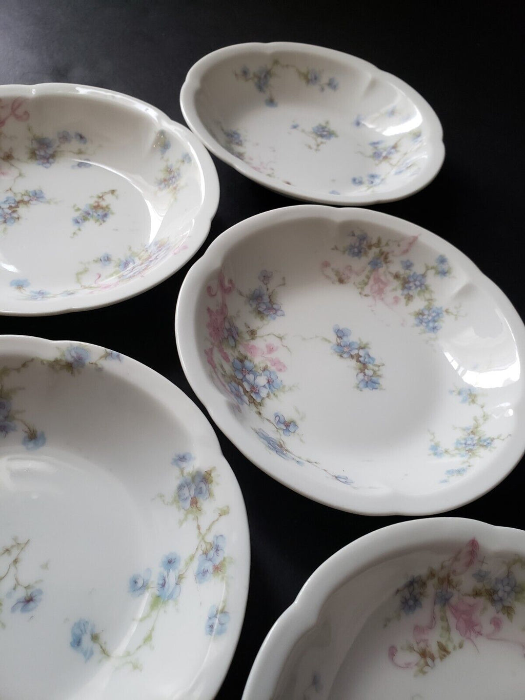 Haviland Limoges France 5 x Bowl 5" Gold Trim Pink Blue Forget Me Not (lot 573)