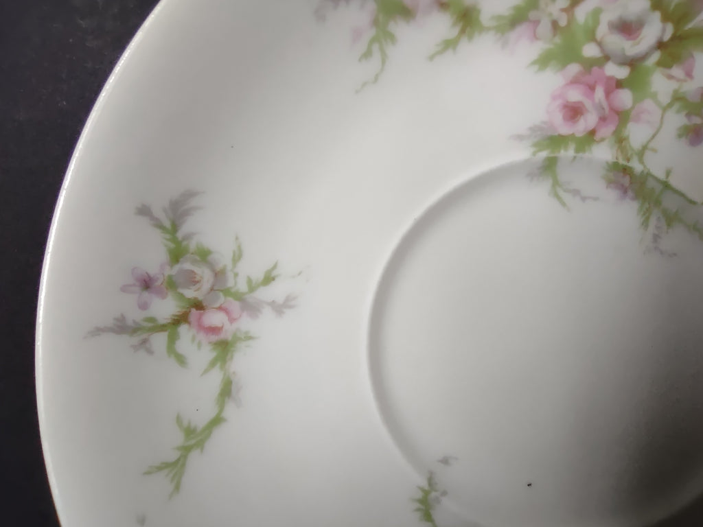 Haviland Limoges Saucer ONLY Pink White Cabbage Rose Moss (lot 910)