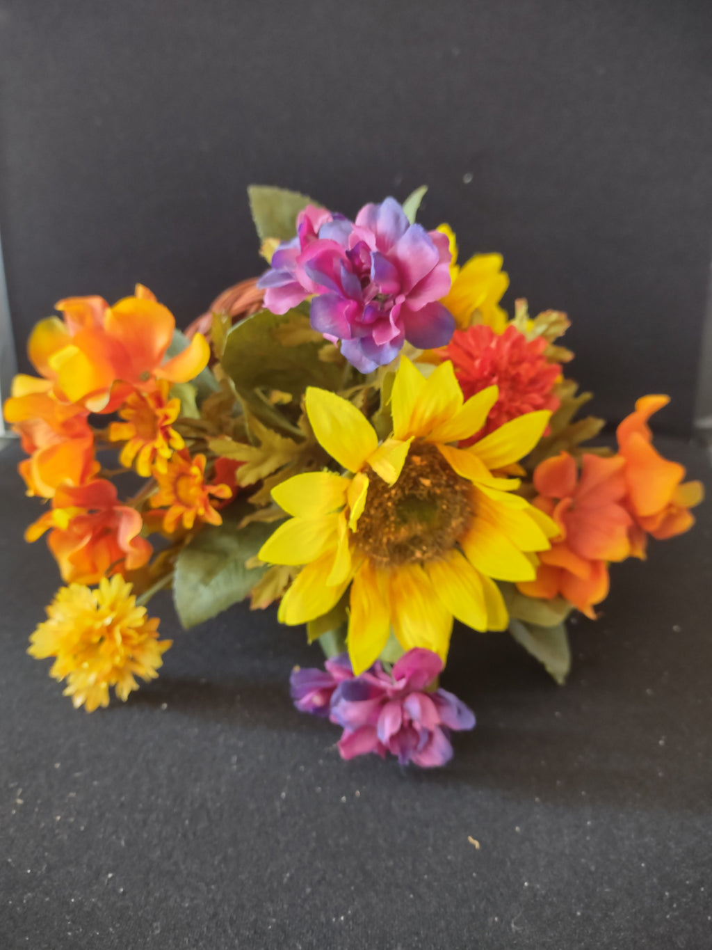 Thanksgiving/Fall Wicker Cornucopia With Artificial Flowers (Lot 3367)