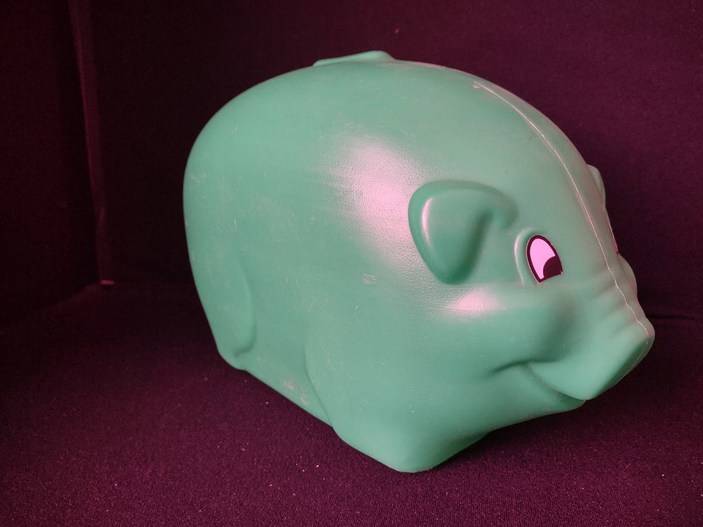 Vintage Blow Mold Green Pig Coin Piggy Bank Holds $800 Worth Quarters (lot 2677c