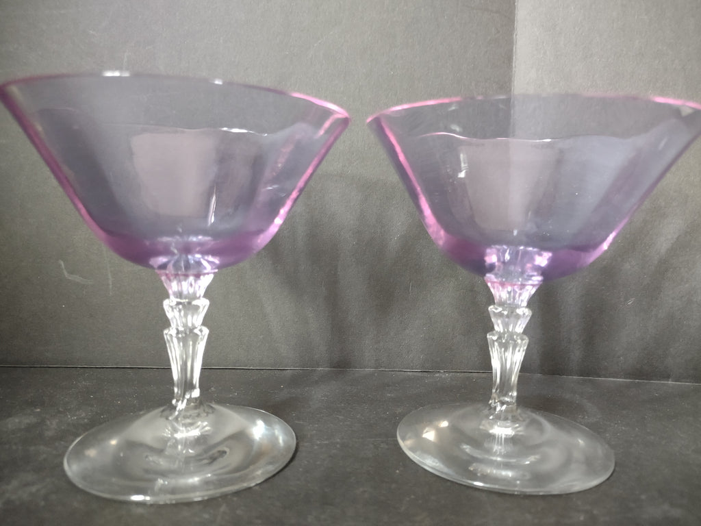 Fostoria Wisteria Set of 2 Low Sherbet Glass Purple IMPERFECT (lot 2709)