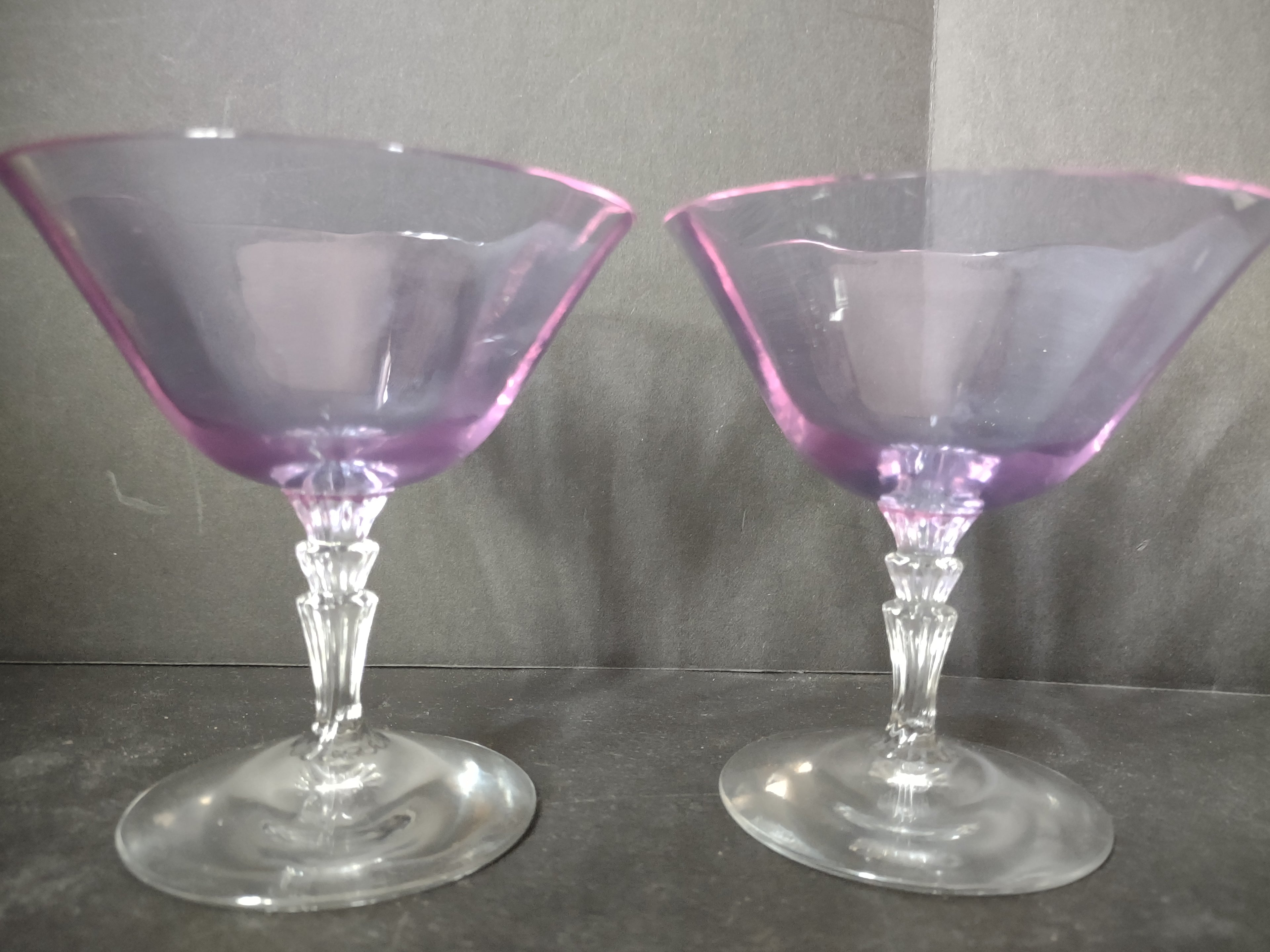 Fostoria Wisteria Set of 2 Low Sherbet Glass Purple IMPERFECT (lot 2709)