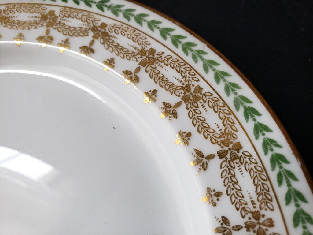 JP Limoges France Gold Trim Green Laurel Dessert Plate 7-1/2" (584)