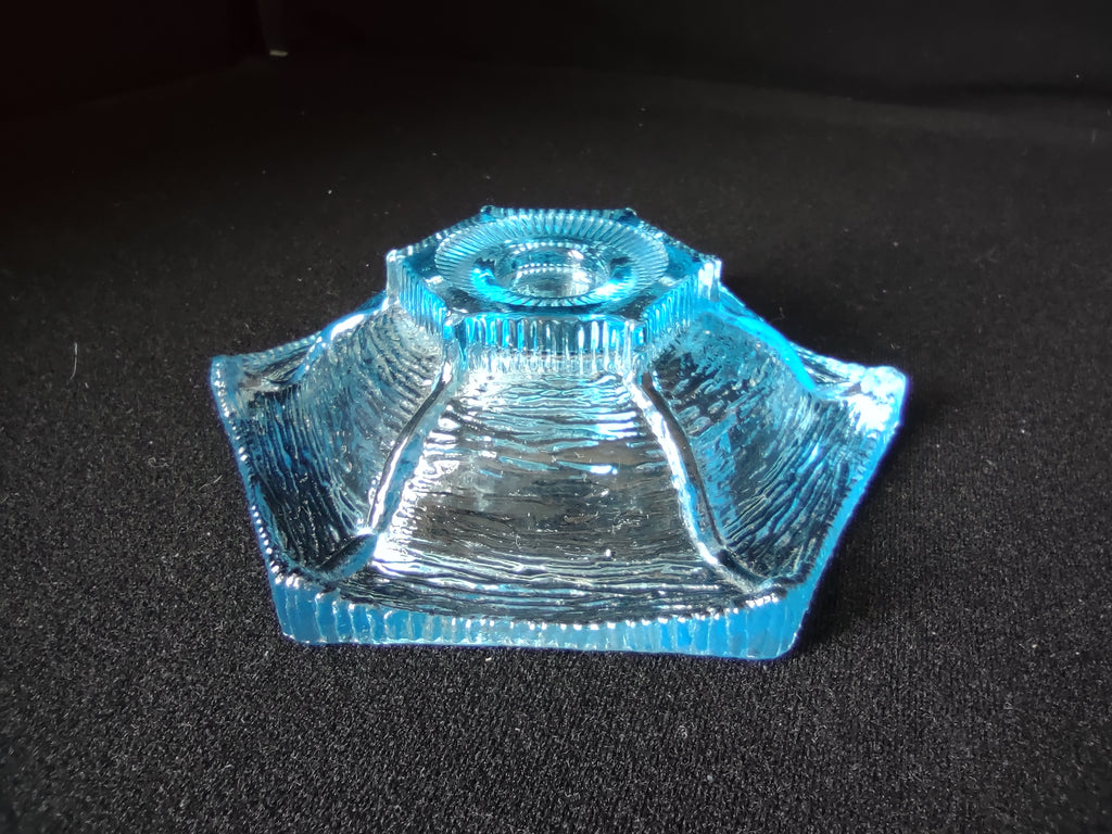 Vintage LE Smith Glass Ocean Blue Beach Candlestick Holder (lot 2775c)