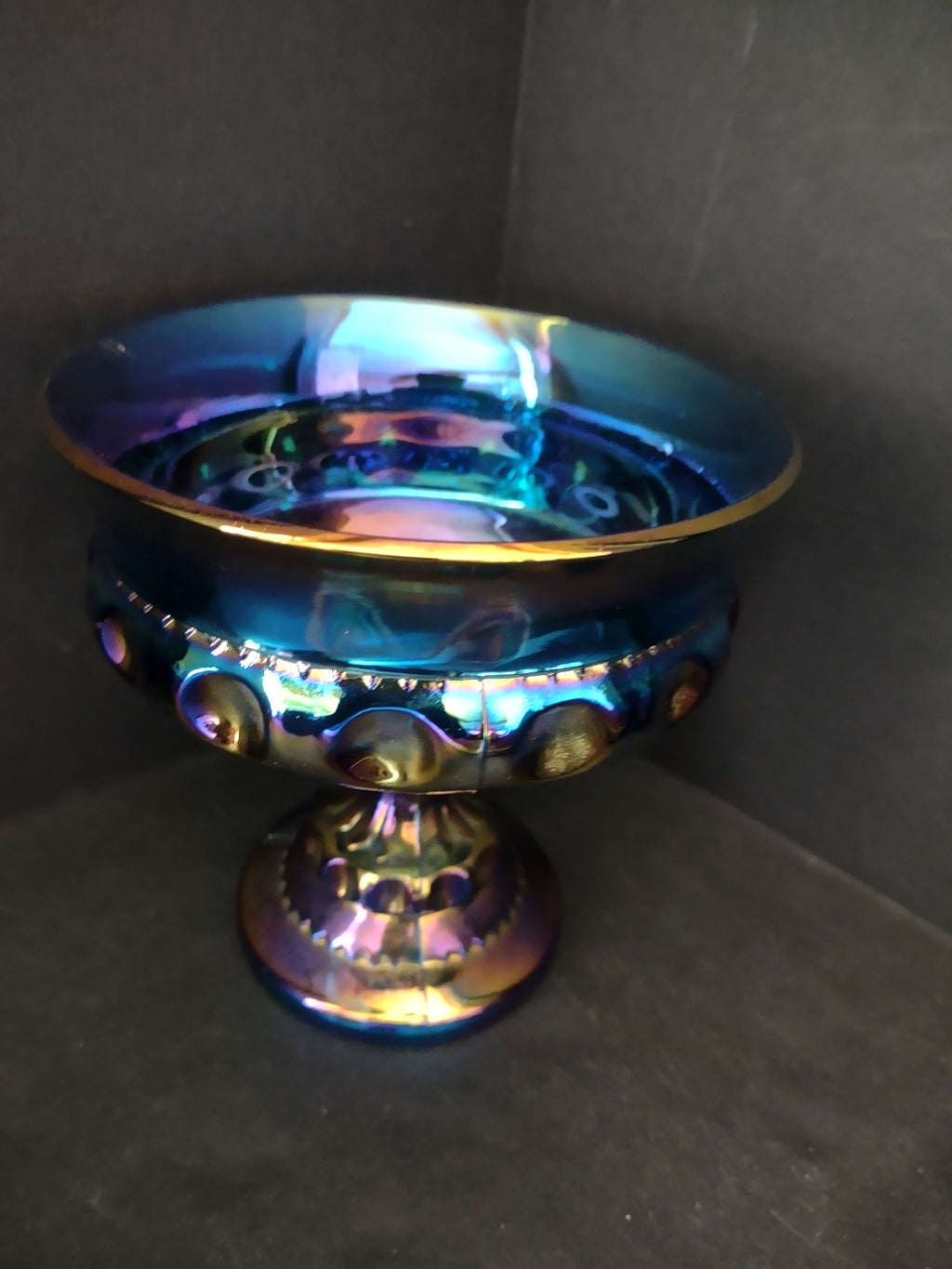 Indiana Carnaval Glass Kings Crown Thumbprint Candy Dish Iridescent (lot 2679c)