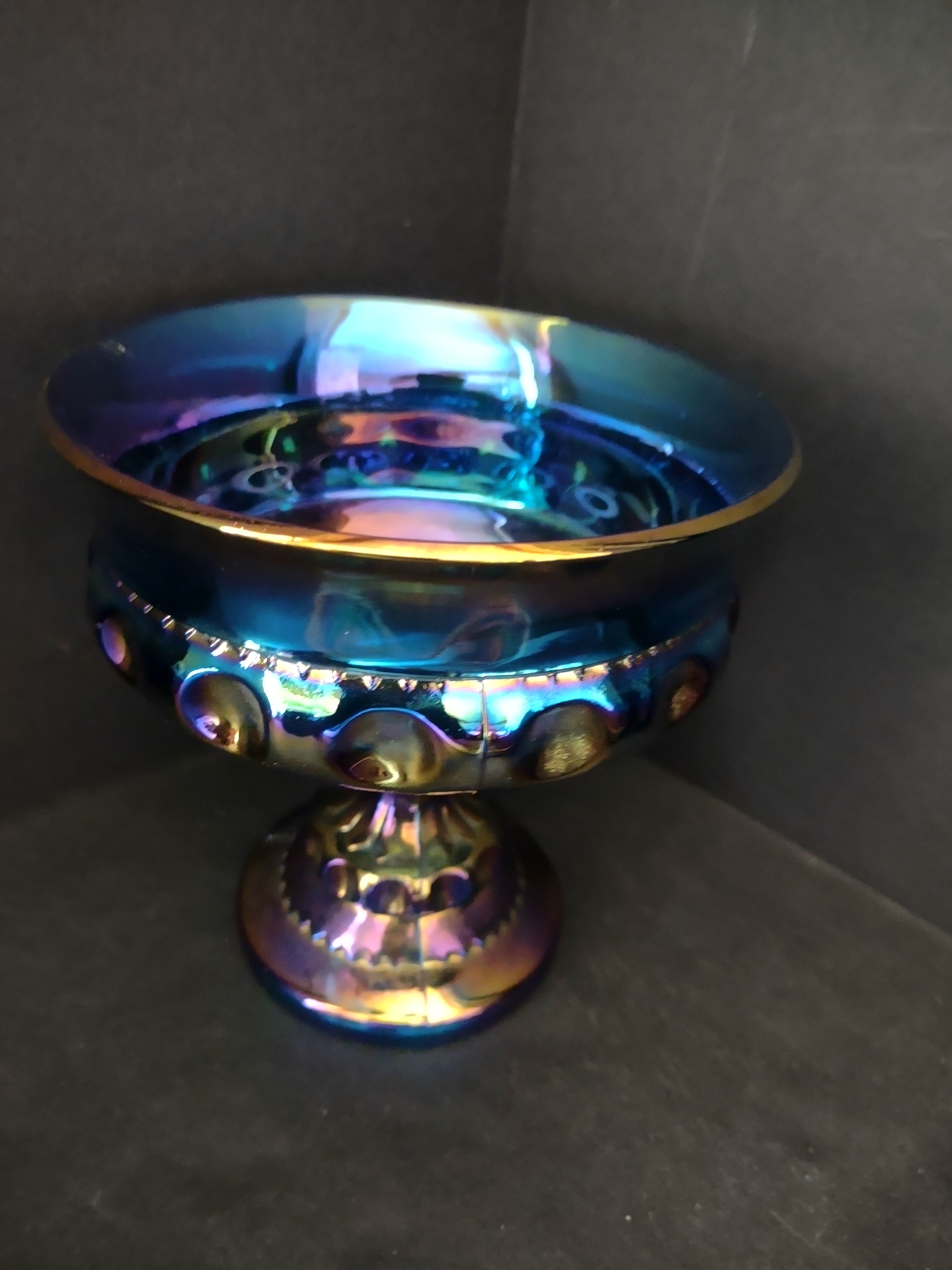 Indiana Carnaval Glass Kings Crown Thumbprint Candy Dish Iridescent (lot 2679c)
