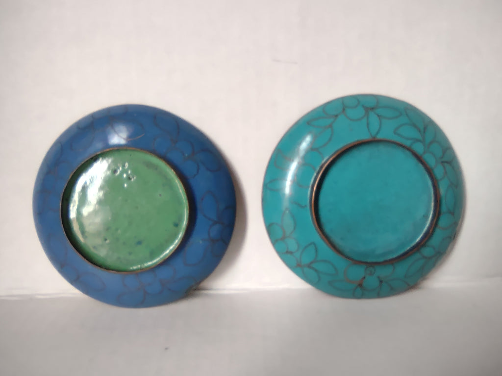 Vintage Set of 2 Chinese Metal Coaster Ashtray Dish Enameled (lot 5331)