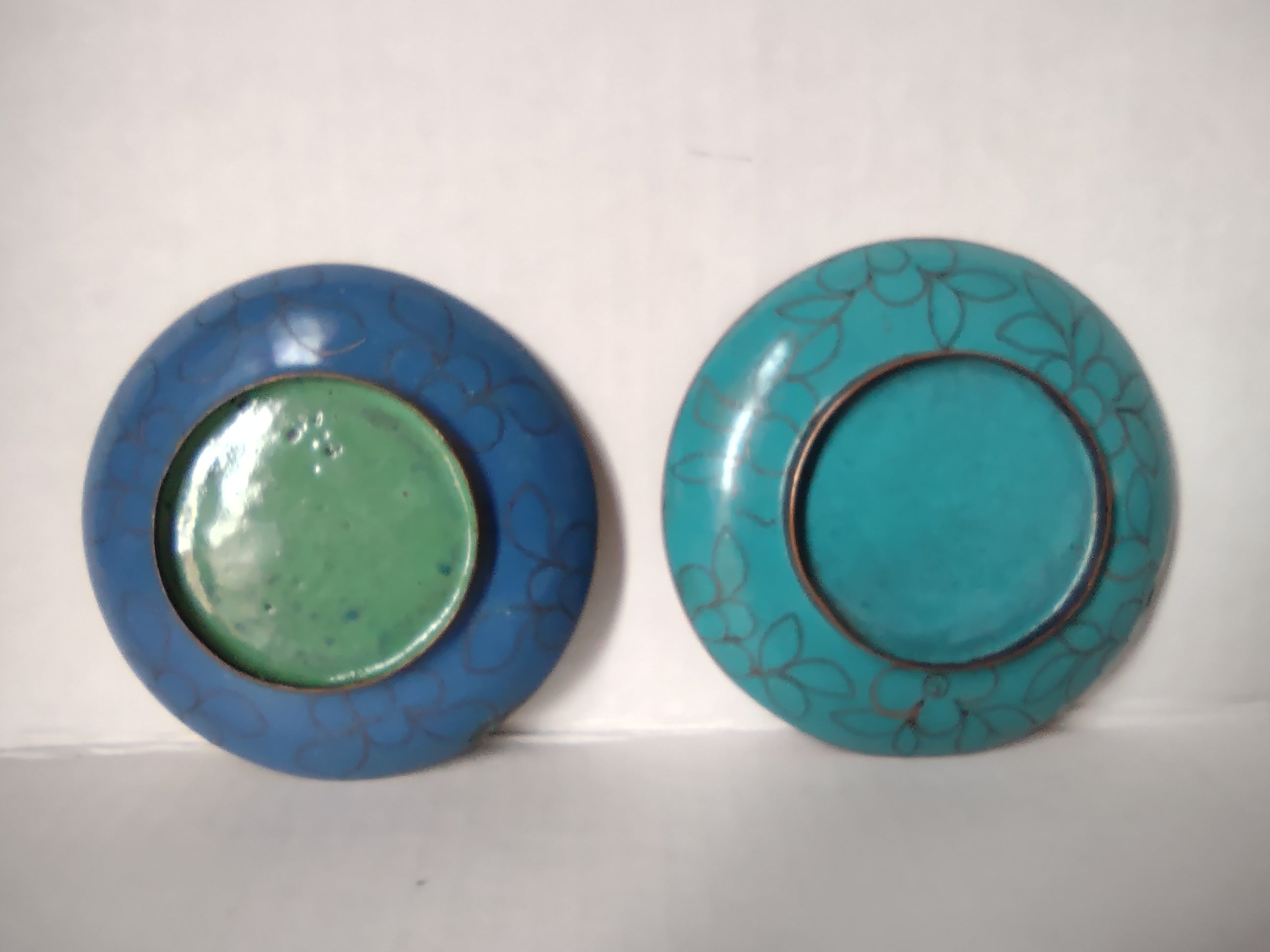 Vintage Set of 2 Chinese Metal Coaster Ashtray Dish Enameled (lot 5331)