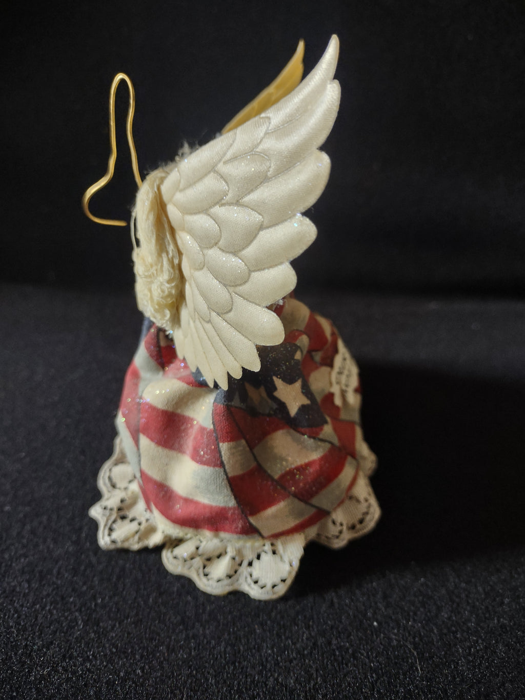 Handmade Christmas Patriotic Angel Ornament Red White Blue Gown Wings (Lot 4515)