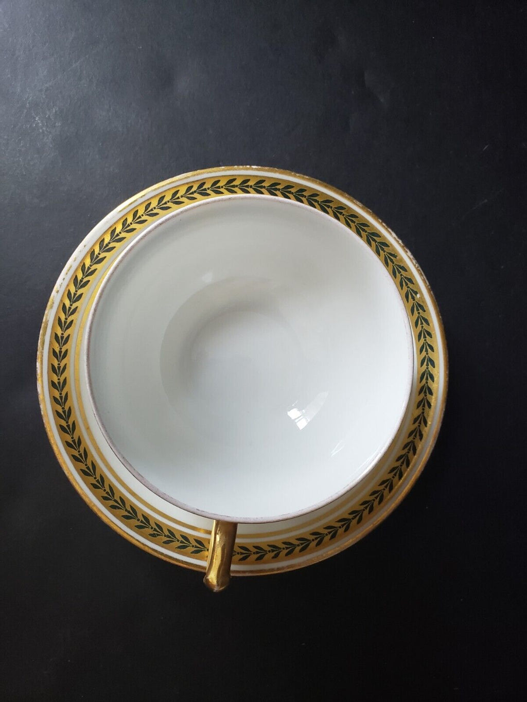 JP Limoges France Gold Trim Green Laurel Teacup & Saucer (lot 600)