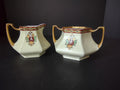 Limoges France Green Red Heavy Thick Gold Trim Sugar Dish Creamer Set (lot 712)