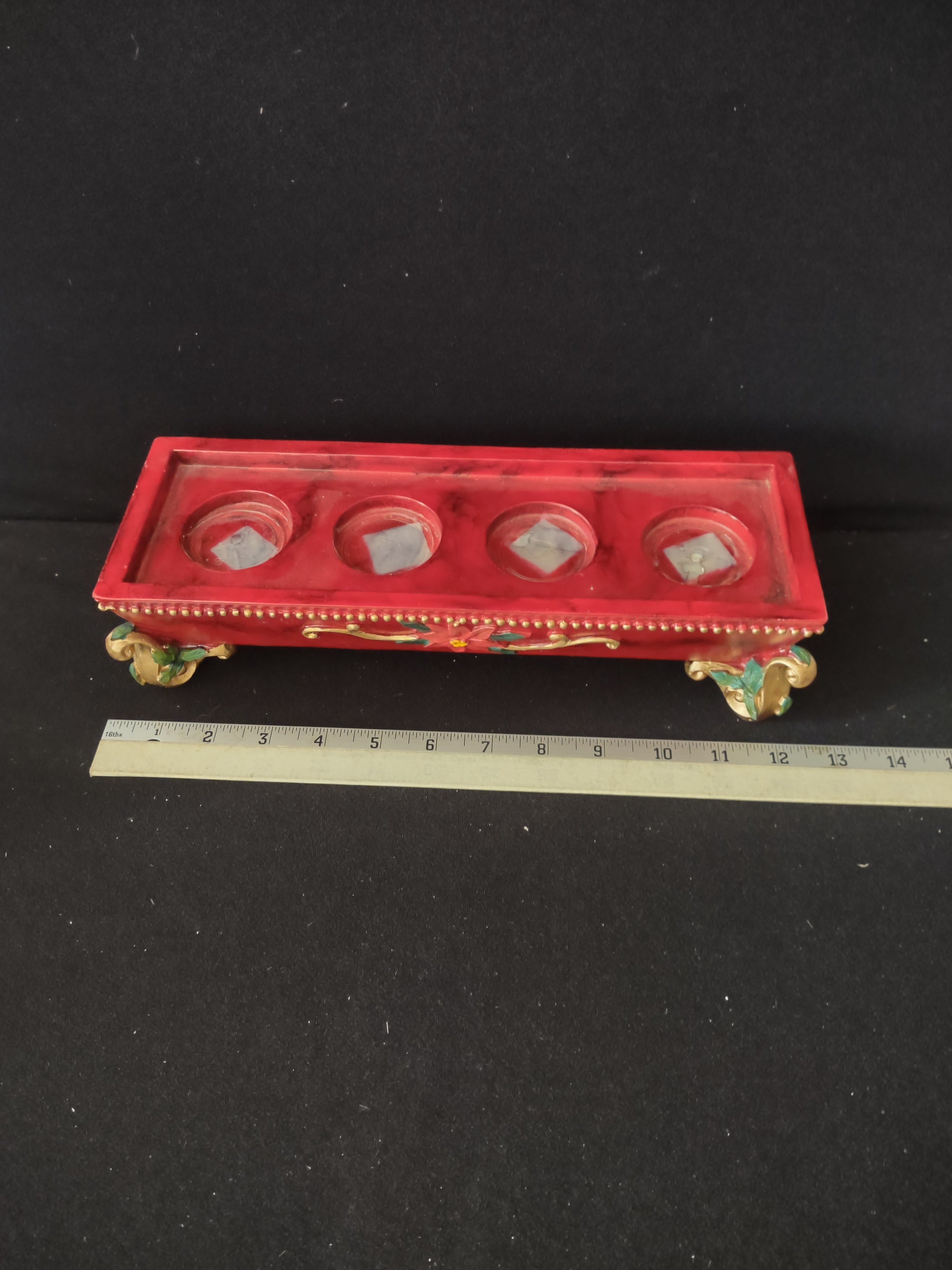 Vintage Christmas Poinsettia Footed 4 Tea Lighted Candle Holder (Lot 3625)