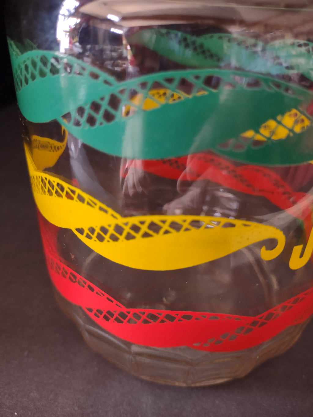 Vintage Duraglas 32 Oz Juice Bottle Clear Glass Red Yellow Green EZ Por (Lot5315