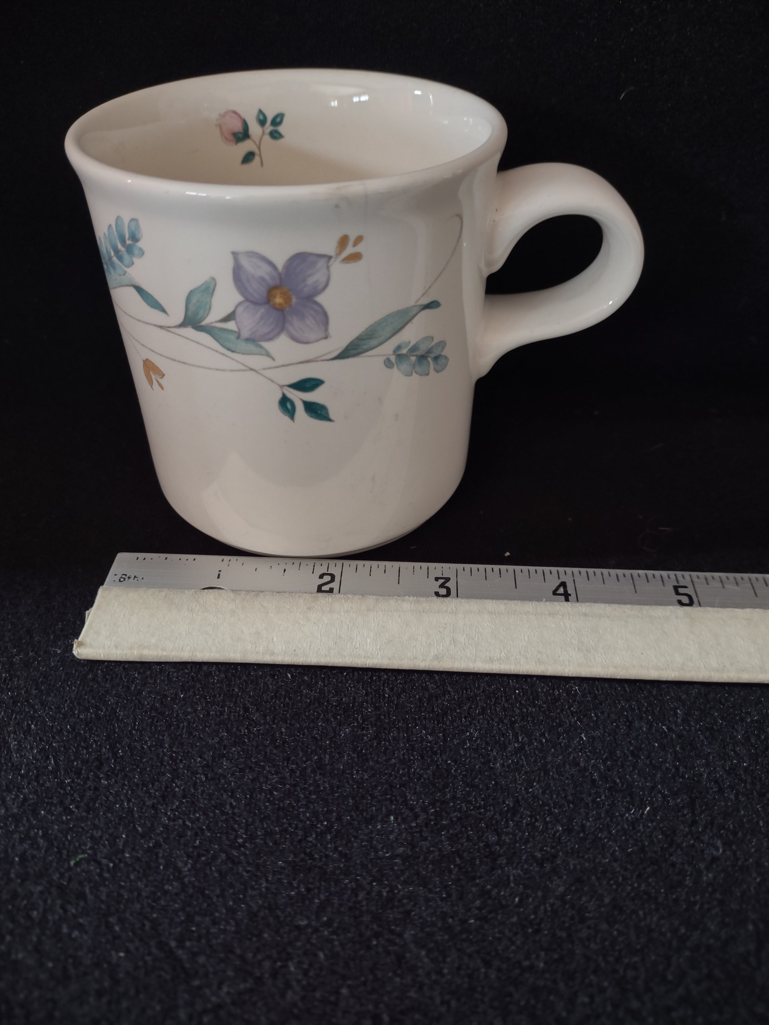 Vintage Pfaltzgraff Mugs April Flower Pink Lavender Aqua Set Of 6 (Lot 5031)