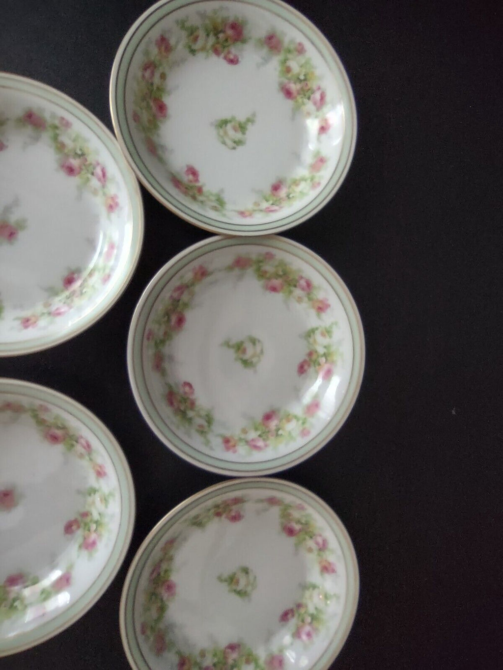 Coronet Limoges France 5 x Bowl 5-1/4" Mint Band Gold Trim Pink Rose (lot 552)