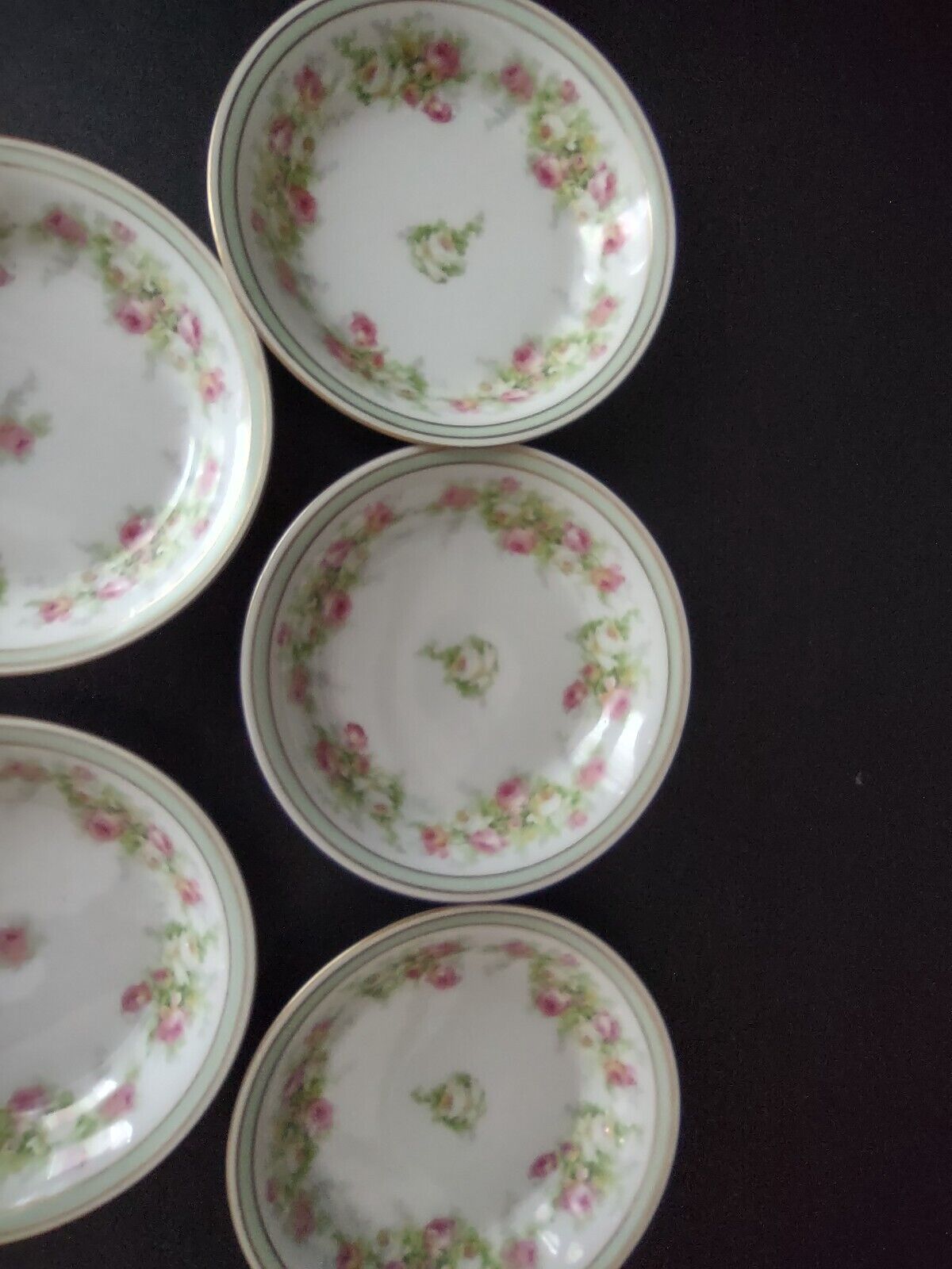 Coronet Limoges France 5 x Bowl 5-1/4" Mint Band Gold Trim Pink Rose (lot 552)