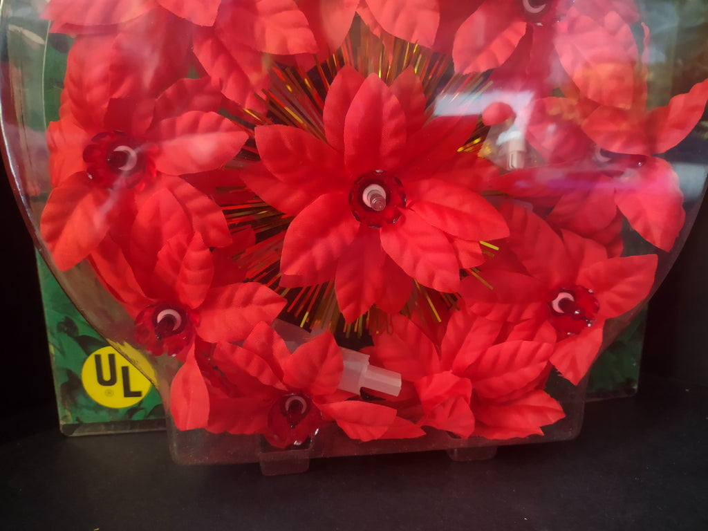 Christmas Poinsettia 10 Light Flashing Tree Top Wall Plaque Vintage (lot 1640)