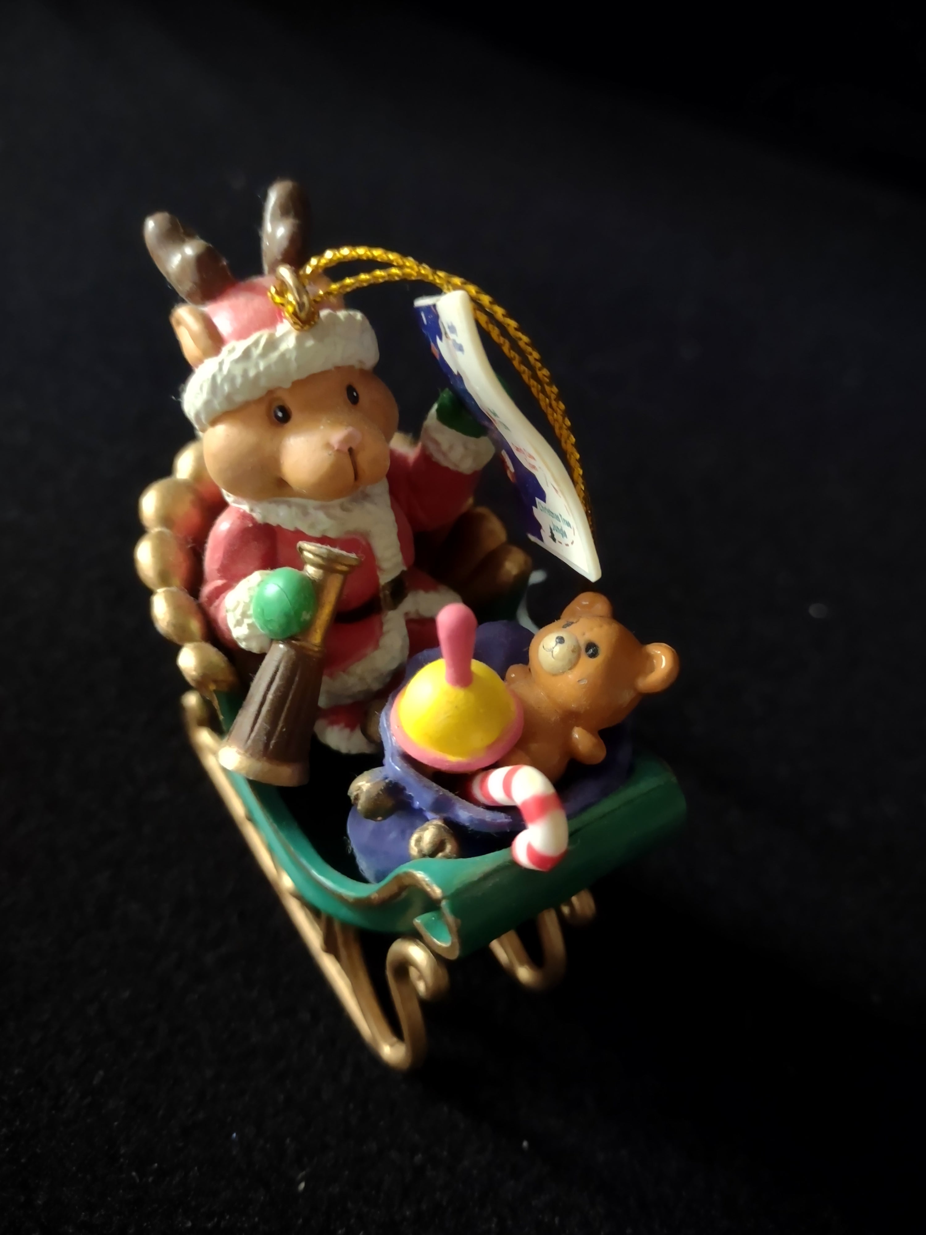 Vintage Christmas Ornament Santa Bear Sleigh Map Toys (Lot 4785)