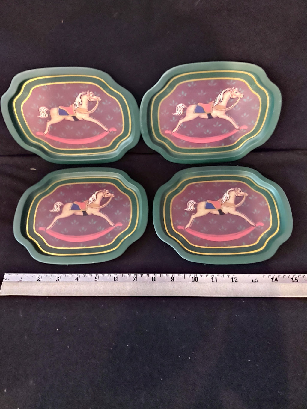 Vintage Christmas Rocking Horse Metal Snack Trays (Lot 3983)