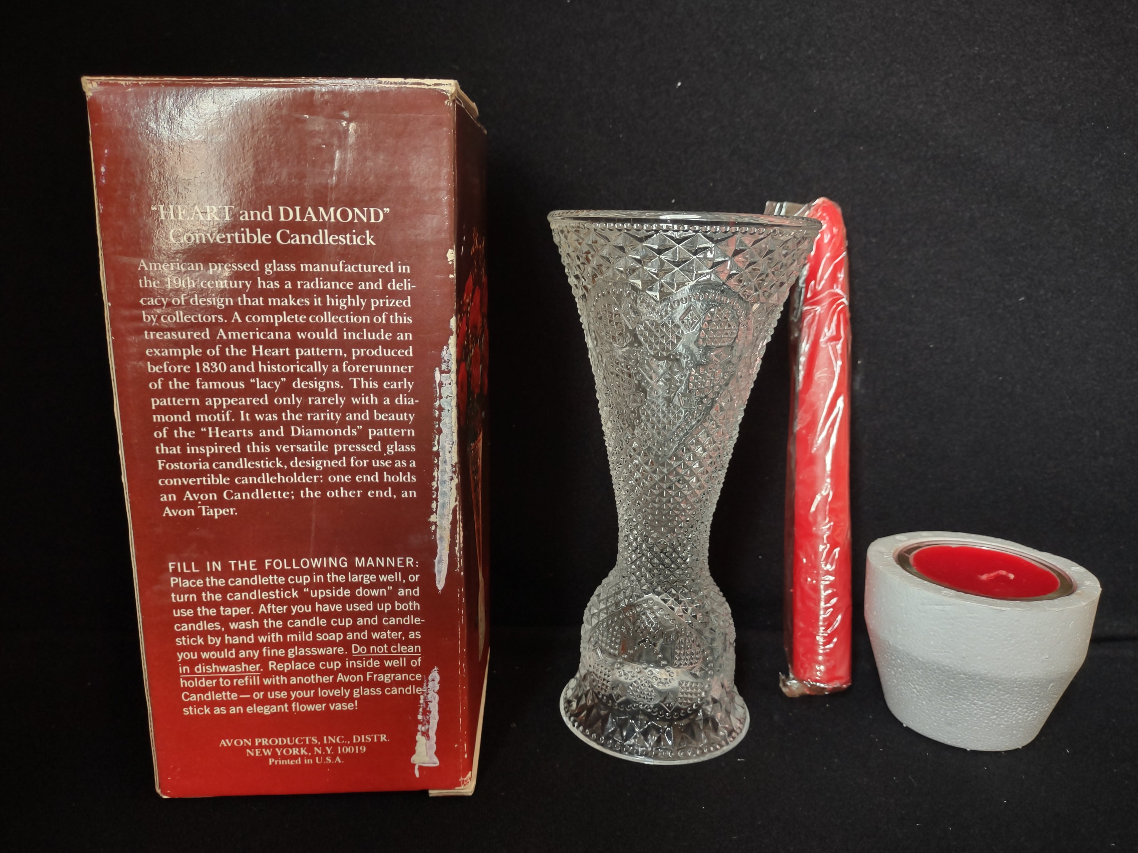 Vintage Collectible Avon Hear and Diamond Candle Holder Vase (lot 2674c)